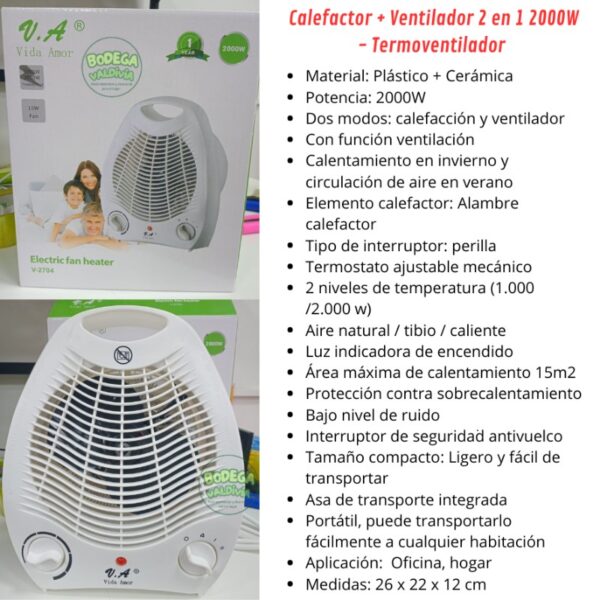 CALEFACTOR CON VENTILADOR 2 EN 1 (1.2.00W) - Imagen 5