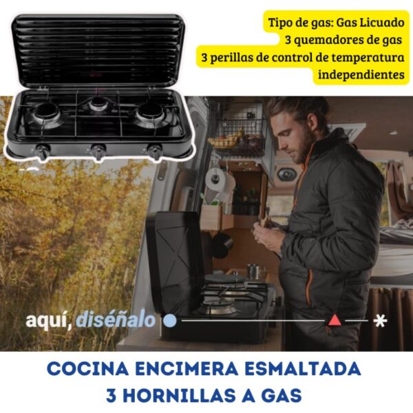 COCINA ENCIMERA A GAS 3 HORNILLAS - Imagen 5