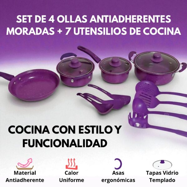 SET OLLAS DE 14 PIEZAS PURPURA - Imagen 7
