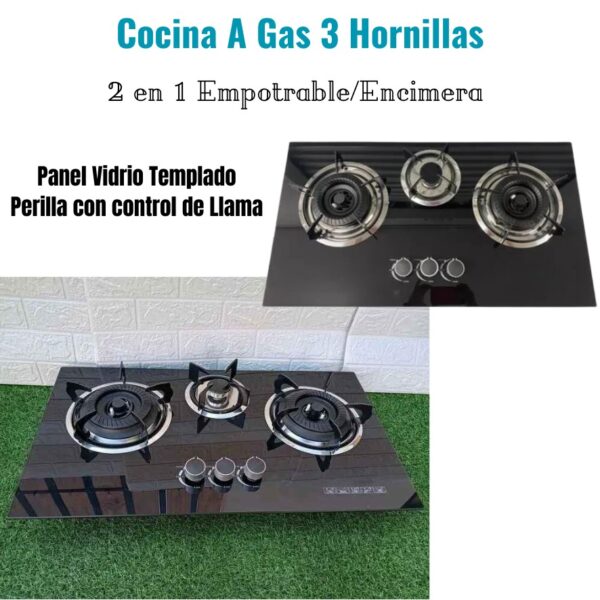 COCINA DE EMPOTRAR DE VIDRIO TEMPLADO 3 HORNILLAS - Imagen 4