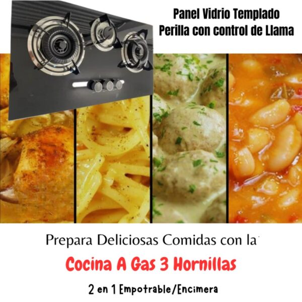 COCINA DE EMPOTRAR DE VIDRIO TEMPLADO 3 HORNILLAS - Imagen 5