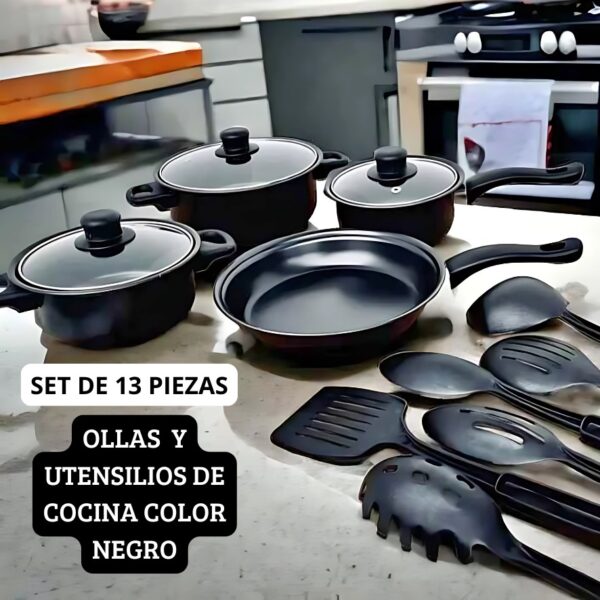 SET DE OLLAS DE 13 PIEZAS COLOR NEGRO - Imagen 3