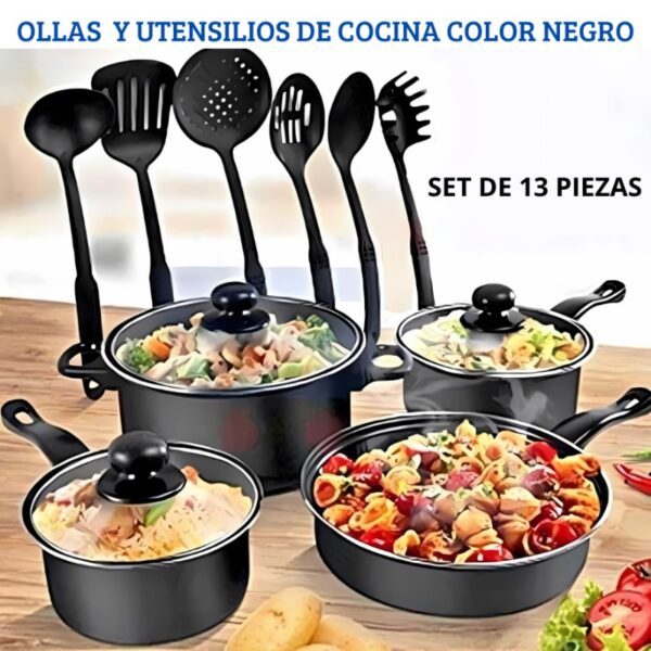 SET DE OLLAS DE 13 PIEZAS COLOR NEGRO - Imagen 4