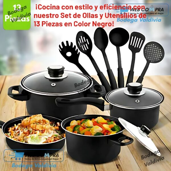 SET DE OLLAS DE 13 PIEZAS COLOR NEGRO - Imagen 5