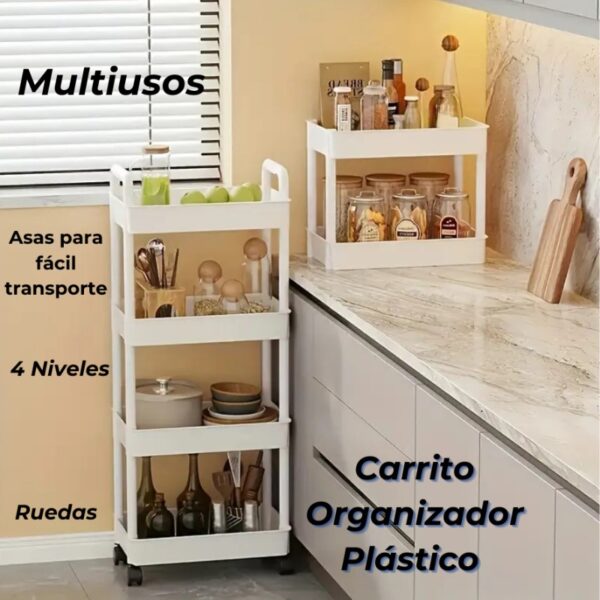 CARRITO PLASTICO 4 NIVELES BANDEJA ANCHA CON ASA - Imagen 4