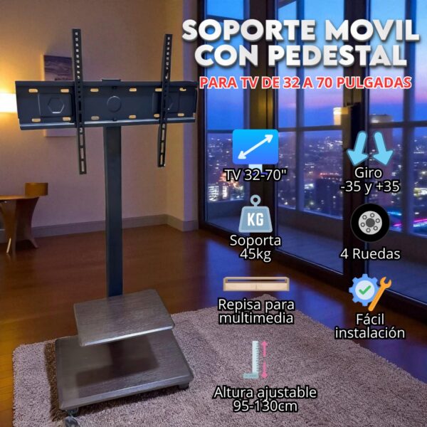 SOPORTE CON PEDESTAL DE MADERA CAFE  32 A 70  ZJ-530 - Imagen 6