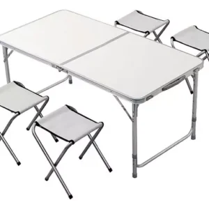 Mesa Plegable Con 4 Sillas Camping 120cm color blanca