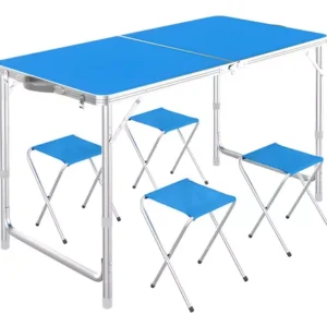 Mesa Plegable Con 4 Sillas Camping 120cm color azul