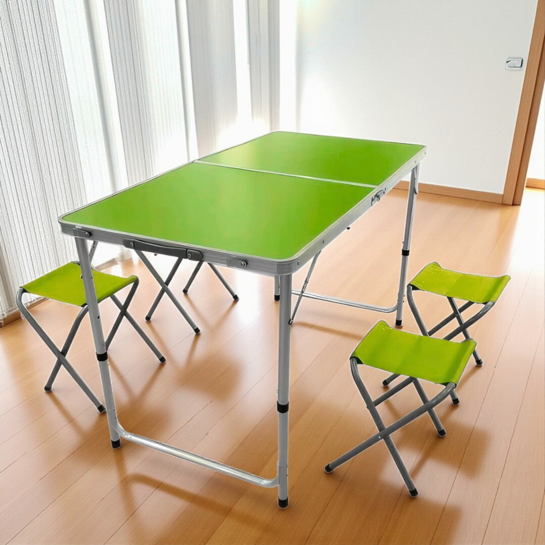 Mesa Plegable Con 4 Sillas Camping 120cm color verde