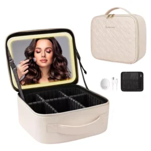 MALETA ORGANIZADORA DE MAQUILLAJE CON ESPEJO LED