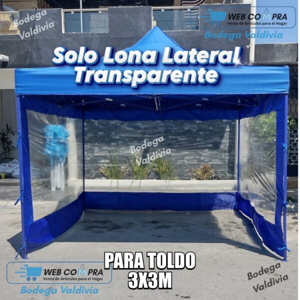 LONA LATERAL 3X3 TRANSPARENTE CON ORILLOS AZUL