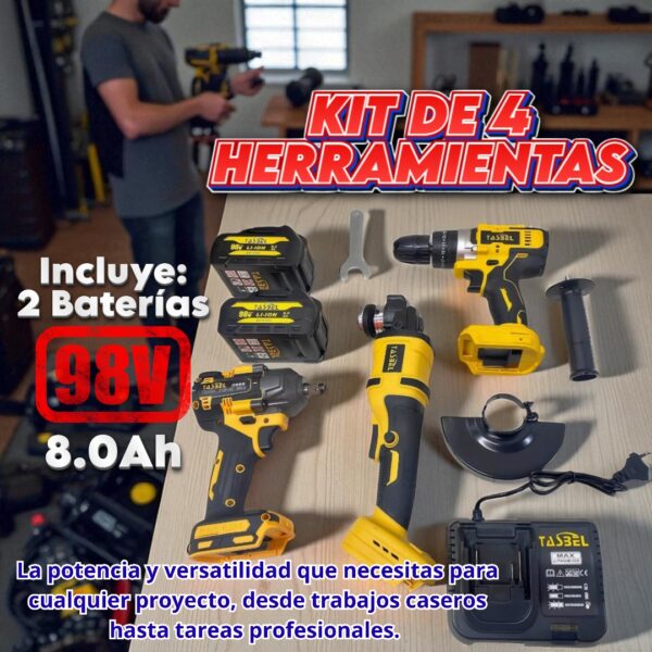 KIT DE 4 HERRAMIENTAS INALAMBRICAS TASBEL - Imagen 3