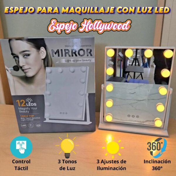 ESPEJO DE MAQUIJALLE LUMINOSO 12 LEDS - Imagen 7