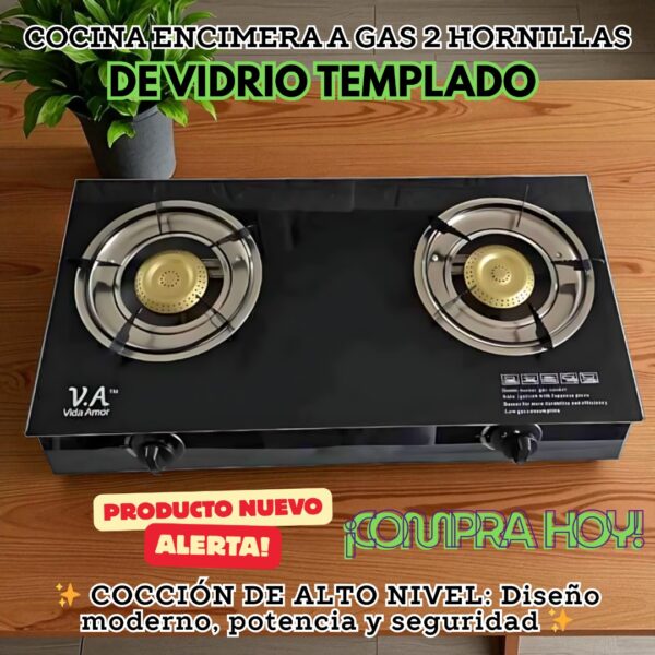 COCINA DE VIDRIO 2 HORNILLAS GAS - Imagen 7