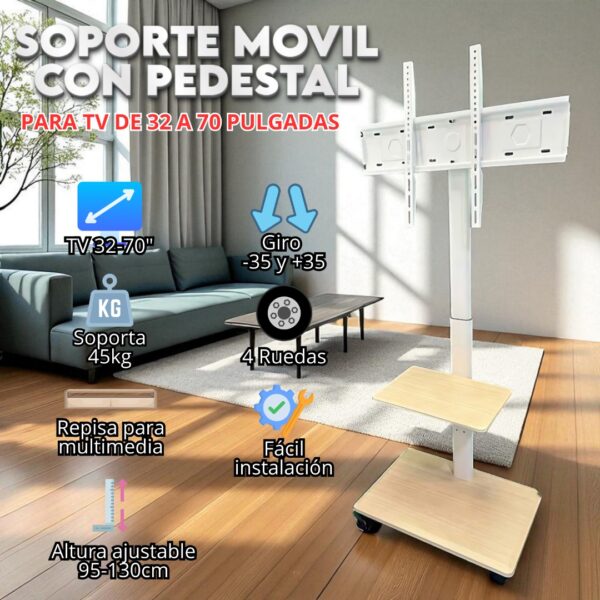 SOPORTE 32 A 70 CON PEDESTAL MADERA BLANCO  ZJ-530 - Imagen 2