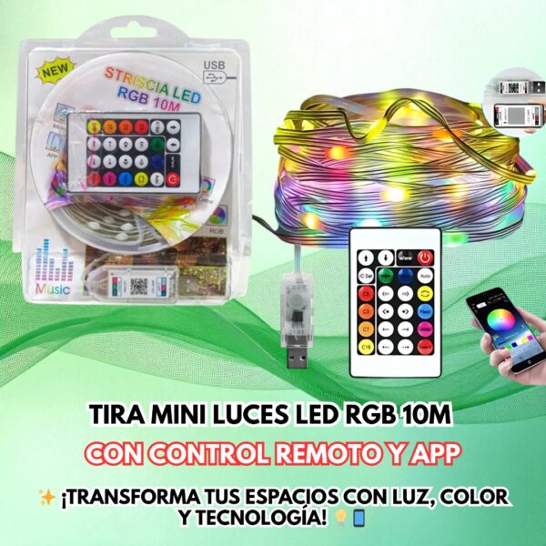 MINI TIRA LUCES LED 10 METROS RGB SIN ADHESIVO - Imagen 3