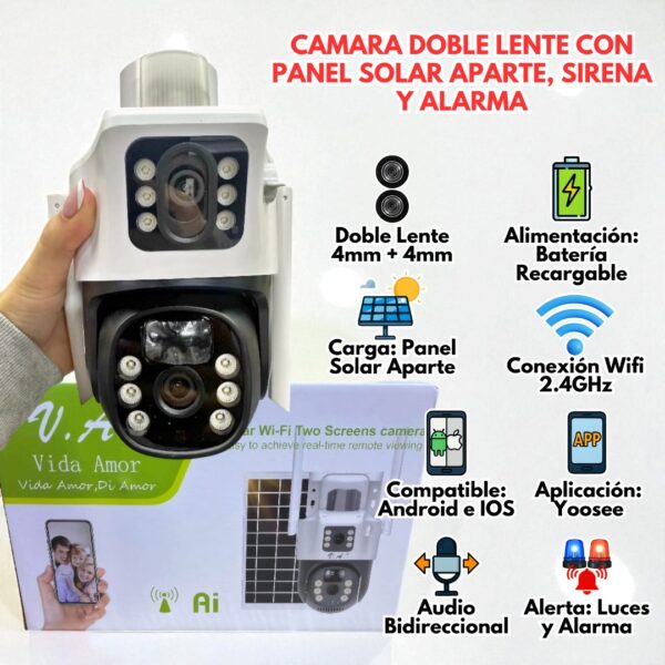CAMARA DOBLE LENTE CON PANEL SOLAR EXTERIOR - Imagen 3