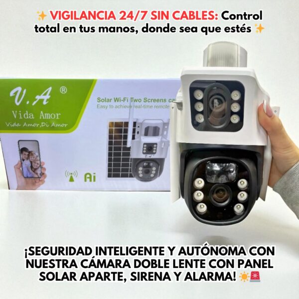 CAMARA DOBLE LENTE CON PANEL SOLAR EXTERIOR - Imagen 2