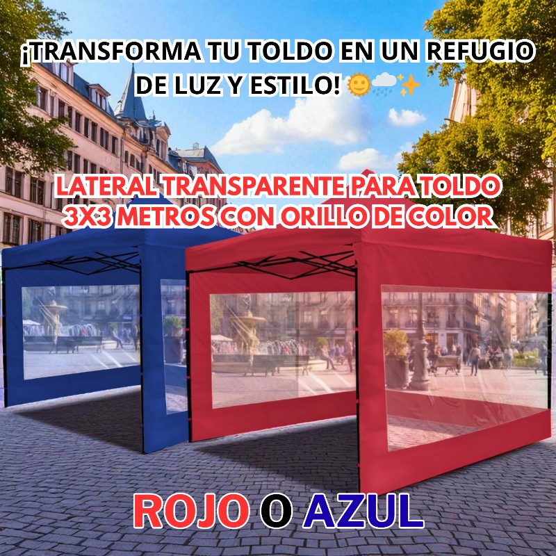 LONA LATERAL 3X3 TRANSPARENTE CON ORILLOS AZUL - Imagen 6