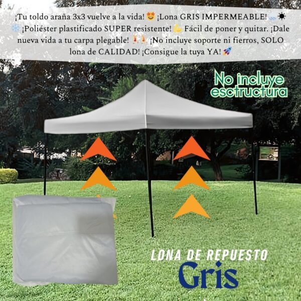 TOLDO CON EXTRUCTURA 3X3 COLOR GRIS