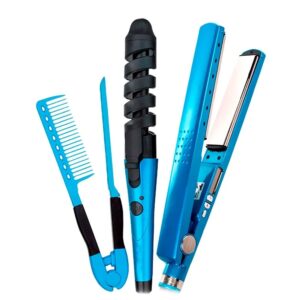 KIT DE PLANCHA DE CABELLO + RIZADOR ONDULADOR + PEINE