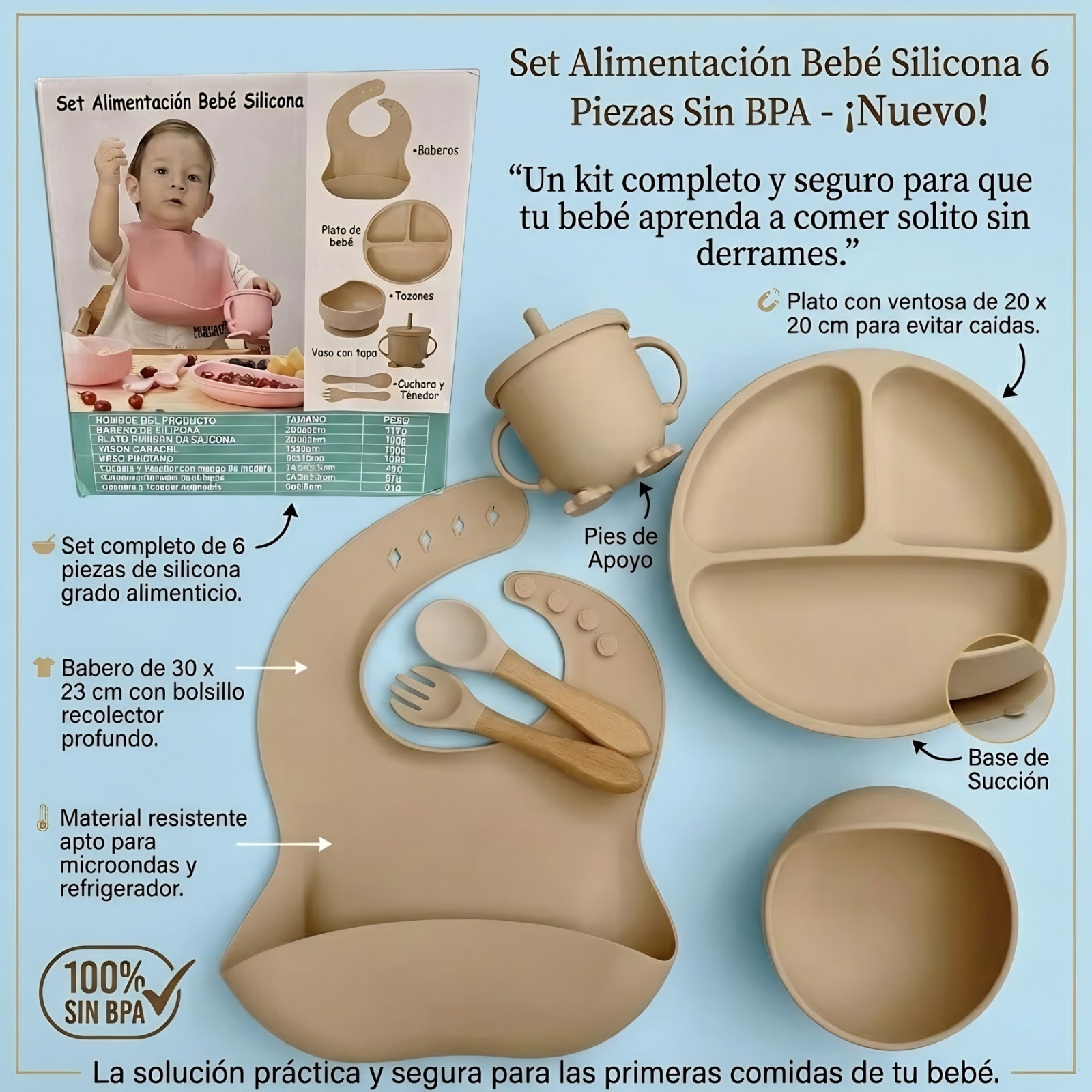 SET DE ALIMENTOS DE SILICONA 6 PIEZAS PARA BEBE - Imagen 2