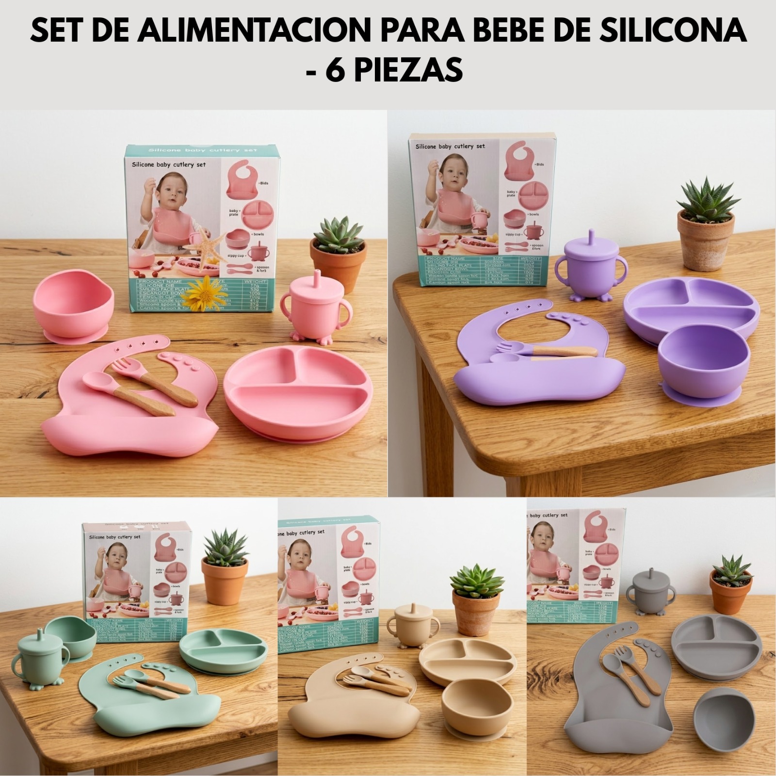 SET DE ALIMENTOS DE SILICONA 6 PIEZAS PARA BEBE