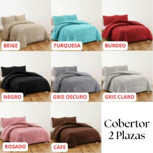 COBERTOR CON CHIPORRO UNICOLOR 2 PLAZAS + 2 FUNDAS